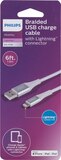 Philips USB to Lightning Cable, 6 ft, White, Braided, thumbnail image 1 of 3