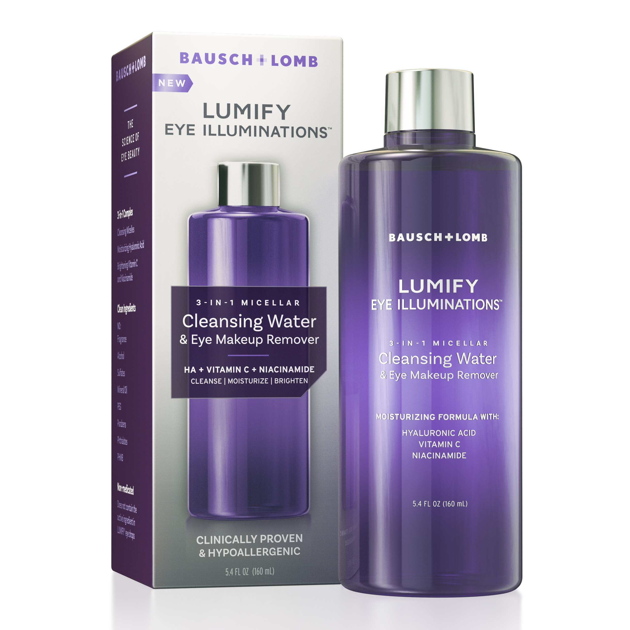 LUMIFY Eye Illuminations Cleansing Water & Eye Makeup Remover, 3-in-1 Micellar Water, 160mL