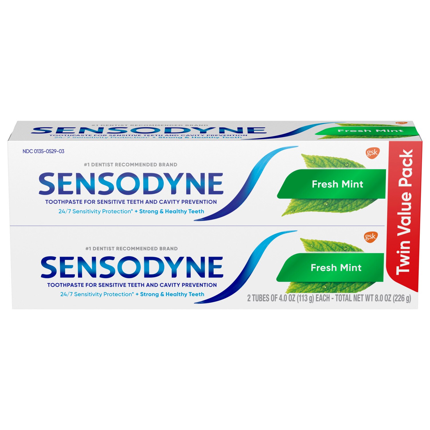 Sensodyne Toothpaste for Sensitive Teeth and Cavity Protection, Fresh Mint, 4 OZ, 2 pack