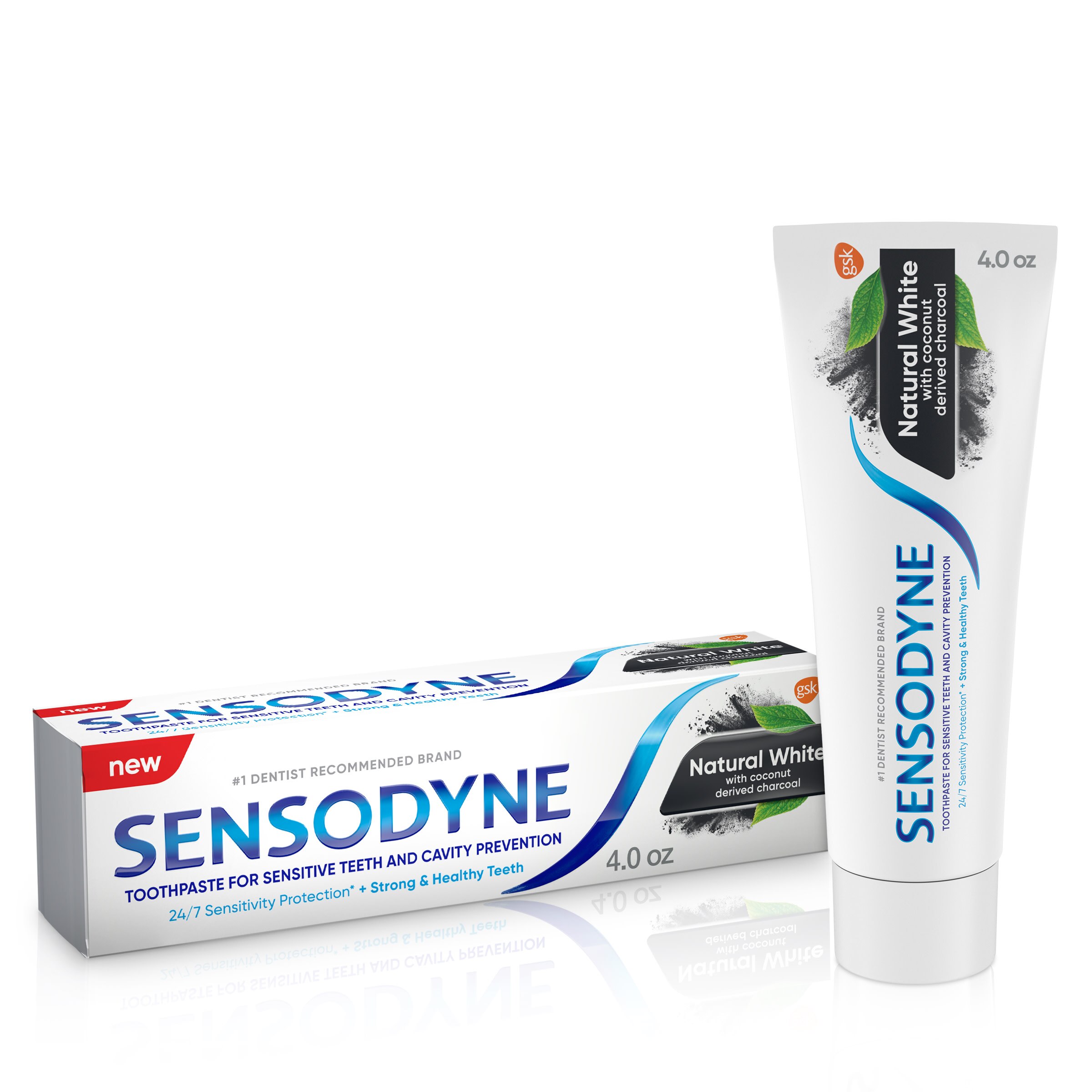 Sensodyne Natural White Toothpaste for Sensitive Teeth and Cavity Protection with Coconut Derived Charcoal