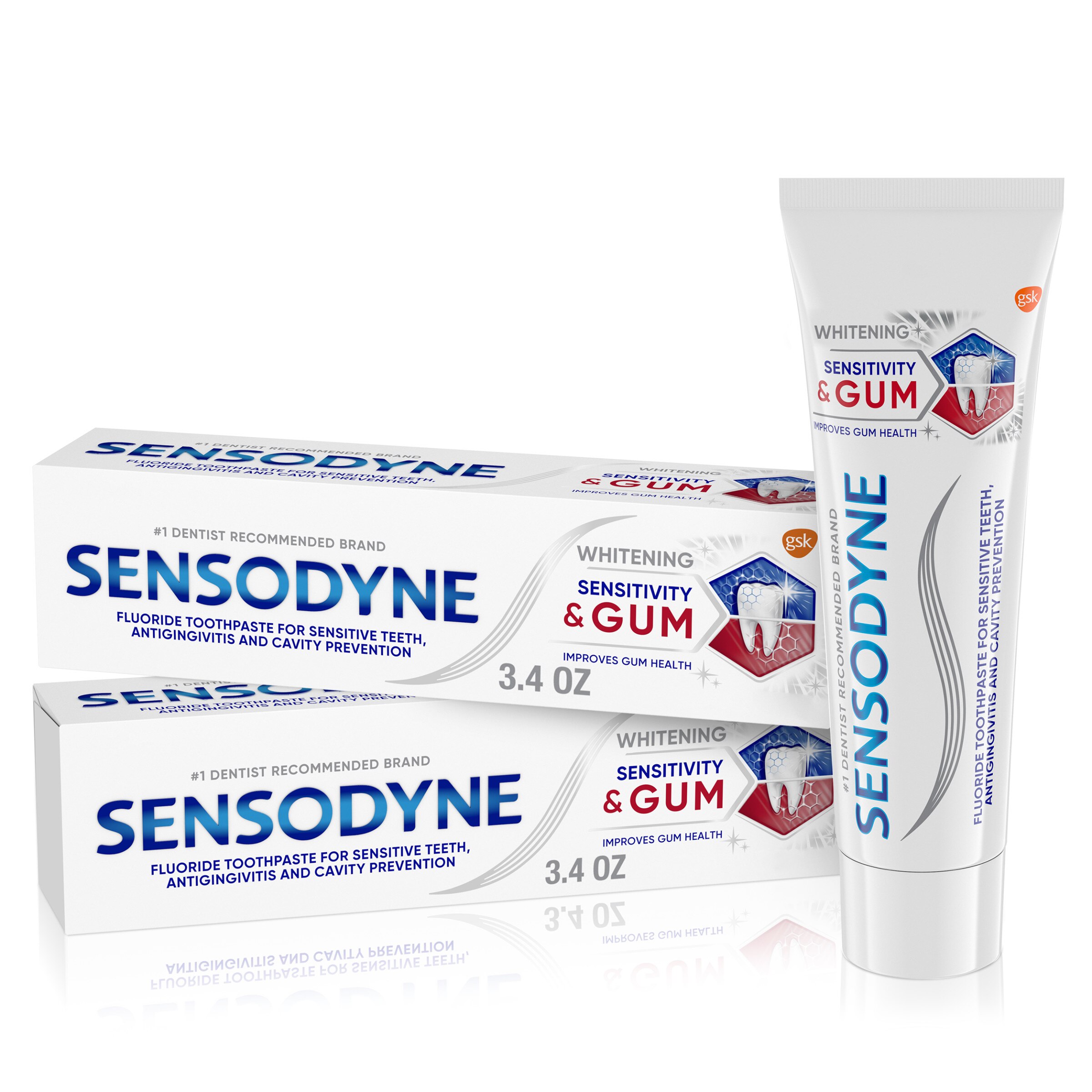 Sensodyne Sensitivity & Gum Whitening Fluoride Toothpaste for Sensitive Teeth, Antigingivitis, and Cavity Protection