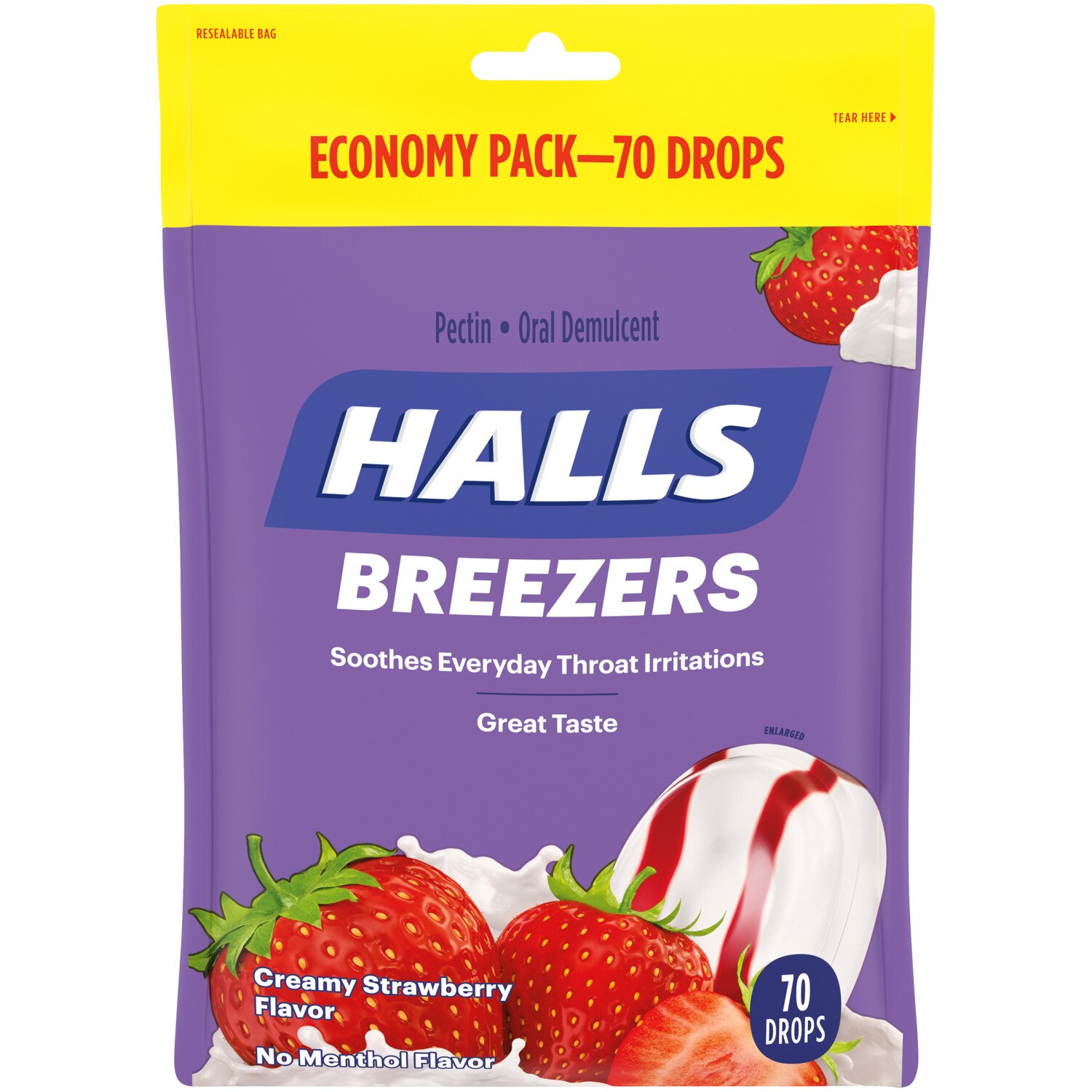 Halls Breezers Cough Drops, Creamy Strawberry