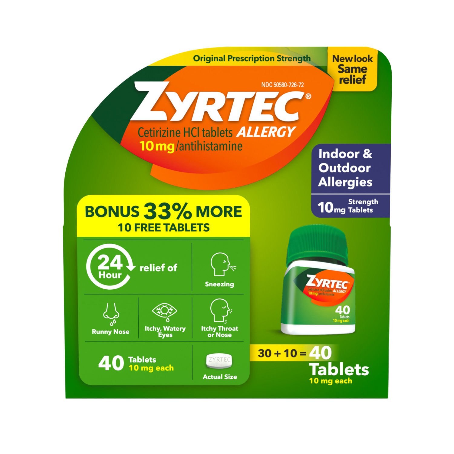 Zyrtec 24HR Allergy Relief Tablets, 10mg Cetirizine HCl