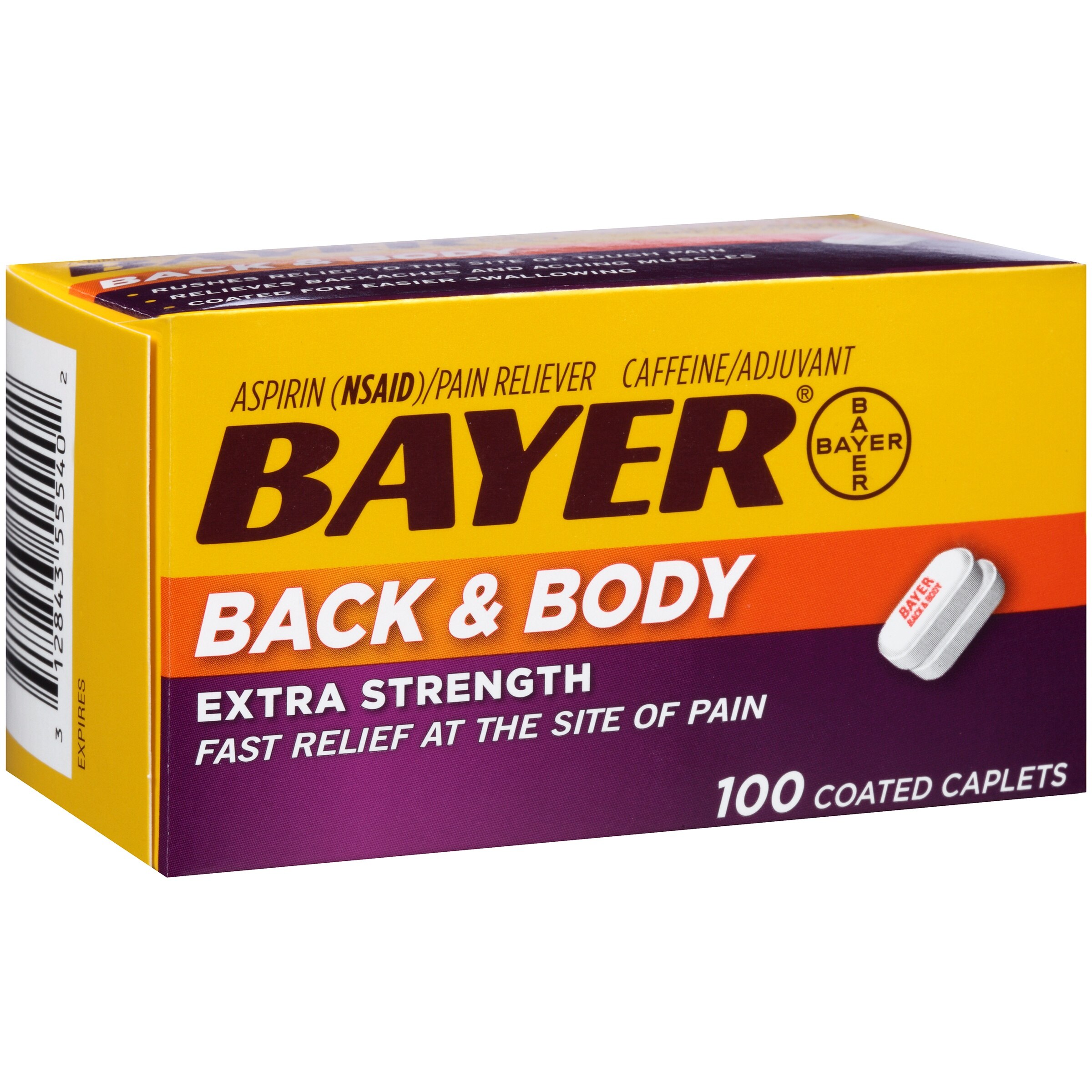 Bayer Back & Body Extra Strength Aspirin, 500mg Coated Tablets, Fast Relief, 100 ct