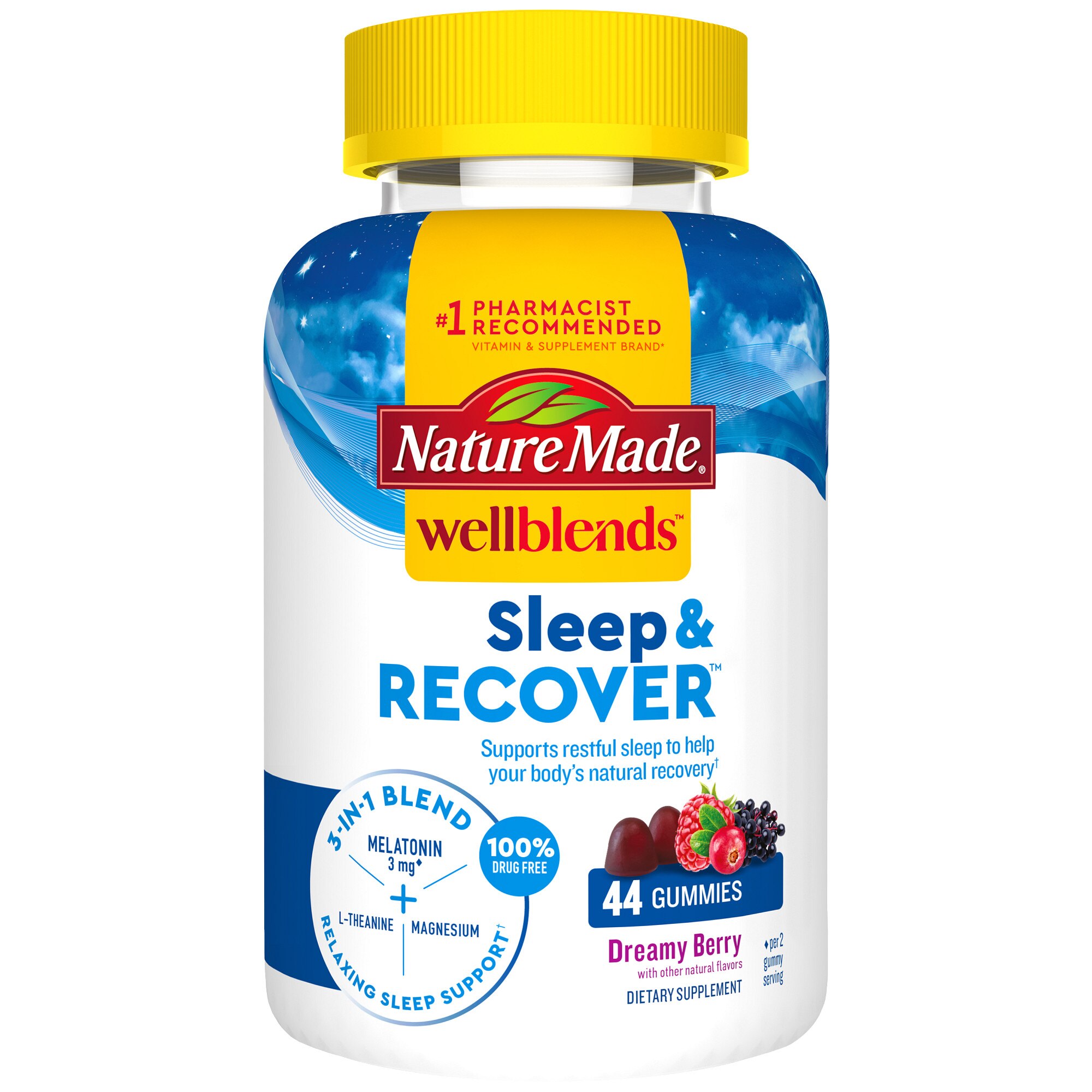 Nature Made Wellblends Sleep and Recover Gummies, Sleep Aid, Melatonin, L theanine, Magnesium, 44 CT