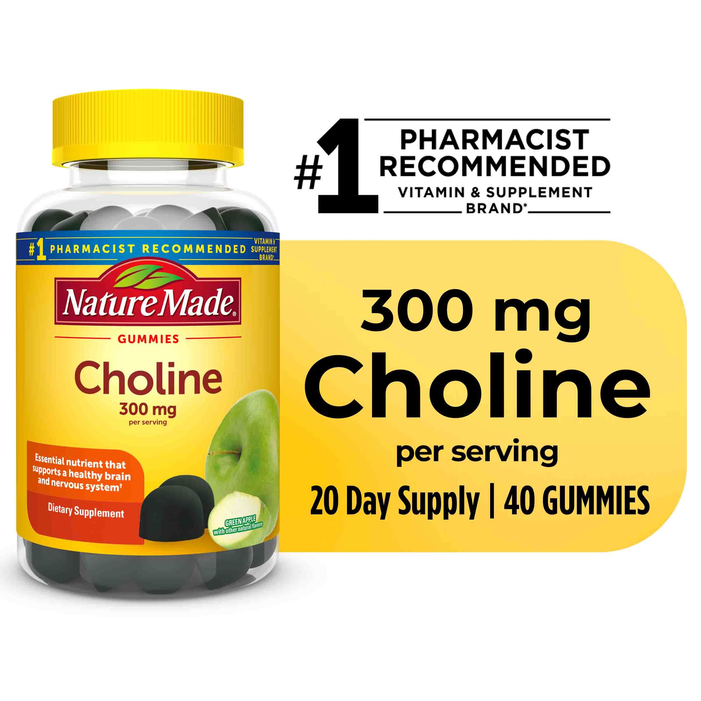 Nature Made Choline Vegan Gummies, Choline Supplements for Liver & Brain Health, 40 CT