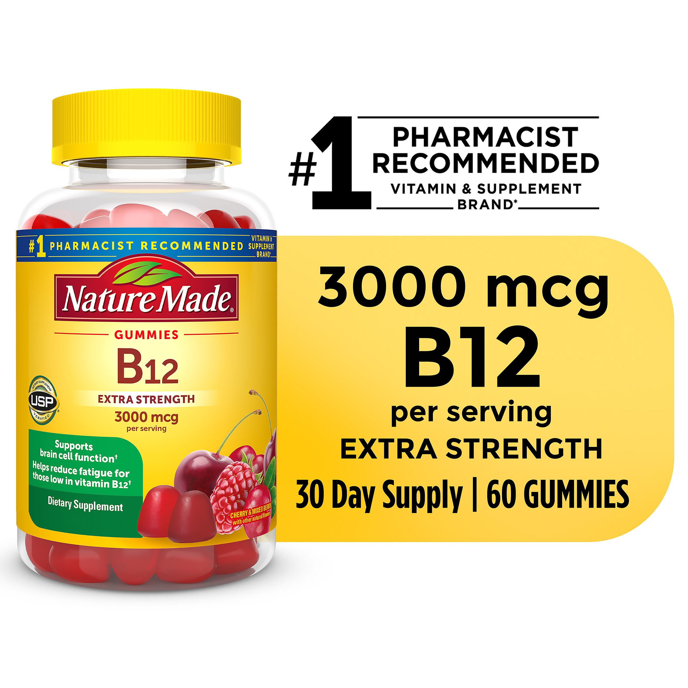 Nature Made Extra Strength Vitamin B12 Gummies, 3000 mcg per serving, 60 CT