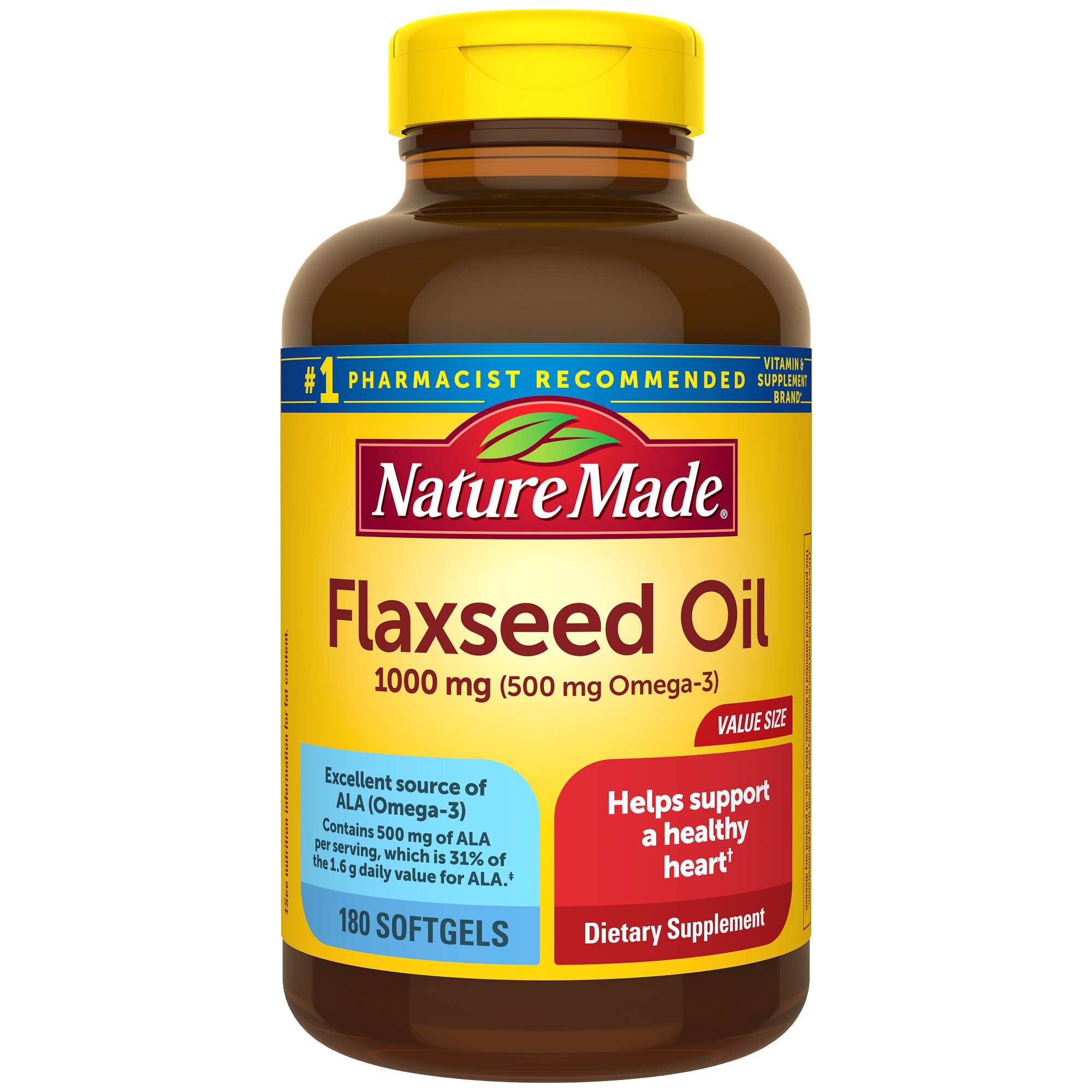 Nature Made Flaxseed Oil 1000 mg Softgels, 180 CT