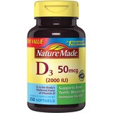 Nature Made Vitamin D3 2000 IU (50 mcg), Bone Health and Immune Support Softgels, 250 CT, thumbnail image 2 of 10