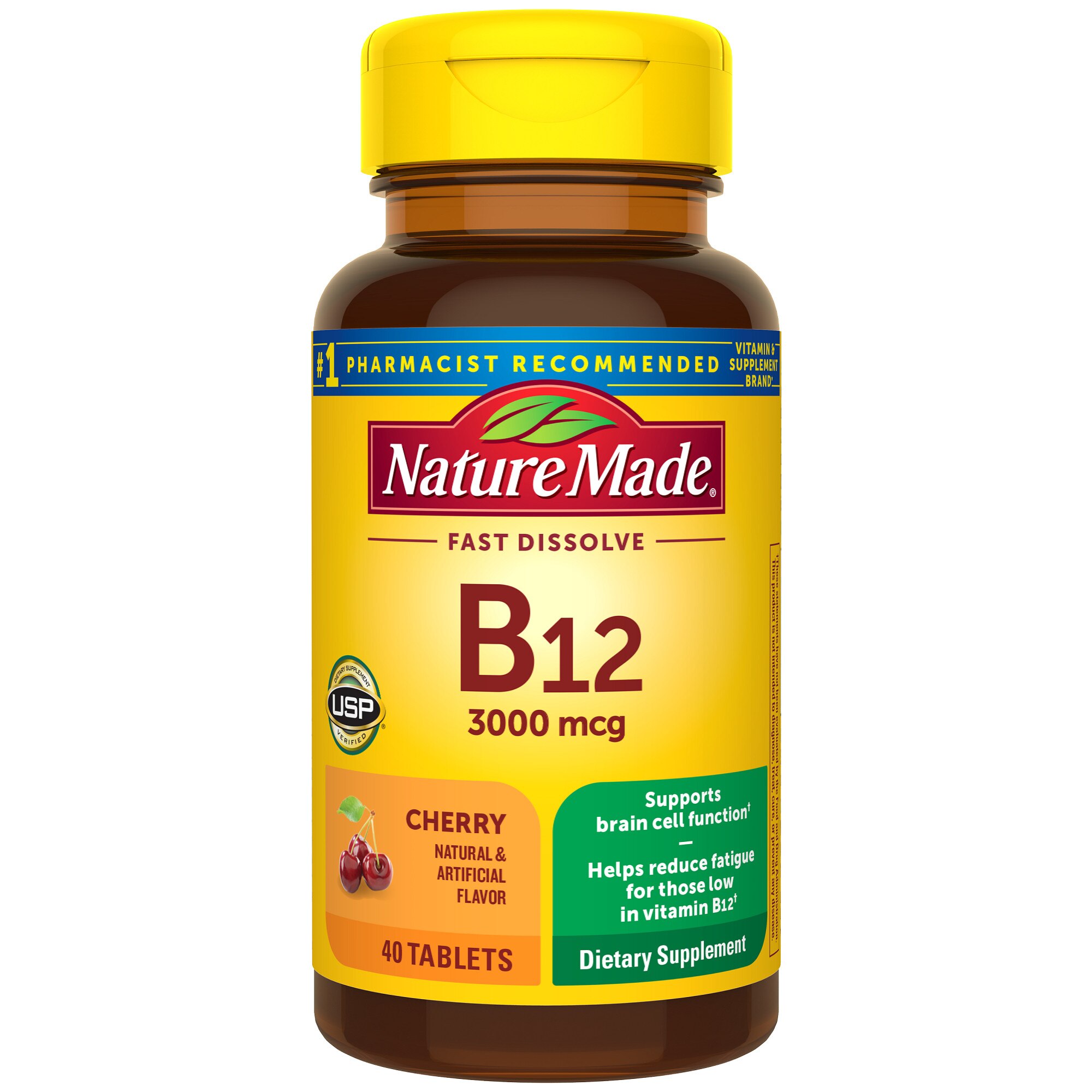 Nature Made Vitamin B12 Sublingual 3000 mcg Sugar Free Fast Dissolve Tablets, 40 CT