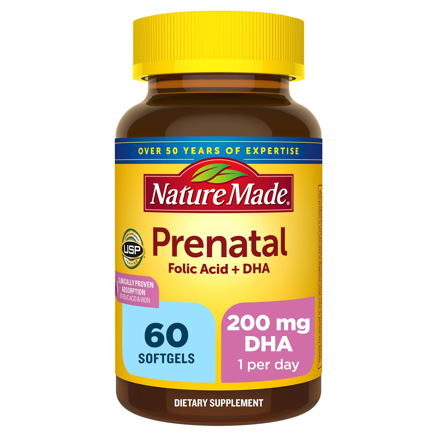 Nature Made Prenatal with Folic Acid + DHA, Prenatal Vitamin and Mineral Supplement Softgels, 60 CT