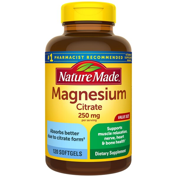 Nature Made Magnesium Citrate 250 mg per serving, Magnesium Supplement Softgels, 120 CT