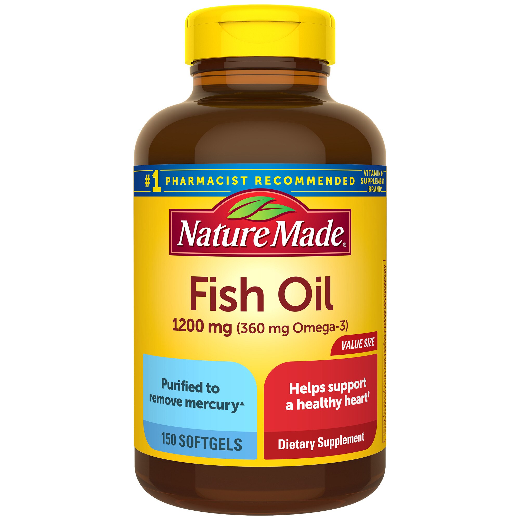 Nature Made Fish Oil Supplements 1200 mg, Omega 3 Supplements for Healthy Heart Support Softgels, 150 CT