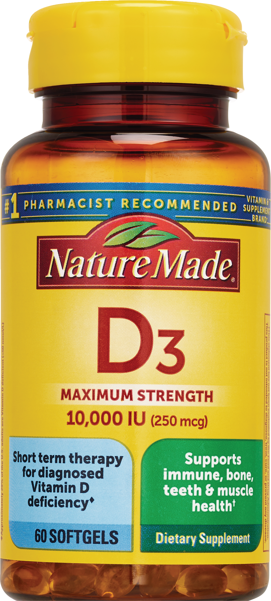 Nature Made Maximum Strength Vitamin D3 10000 IU (250 mcg) Softgels, 60 CT