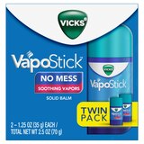 VICKS VapoStick, Solid Balm Soothing Vicks Vapors, No Mess, Invisible Solid, 1.25 OZ Each (Twin Pack), thumbnail image 1 of 9