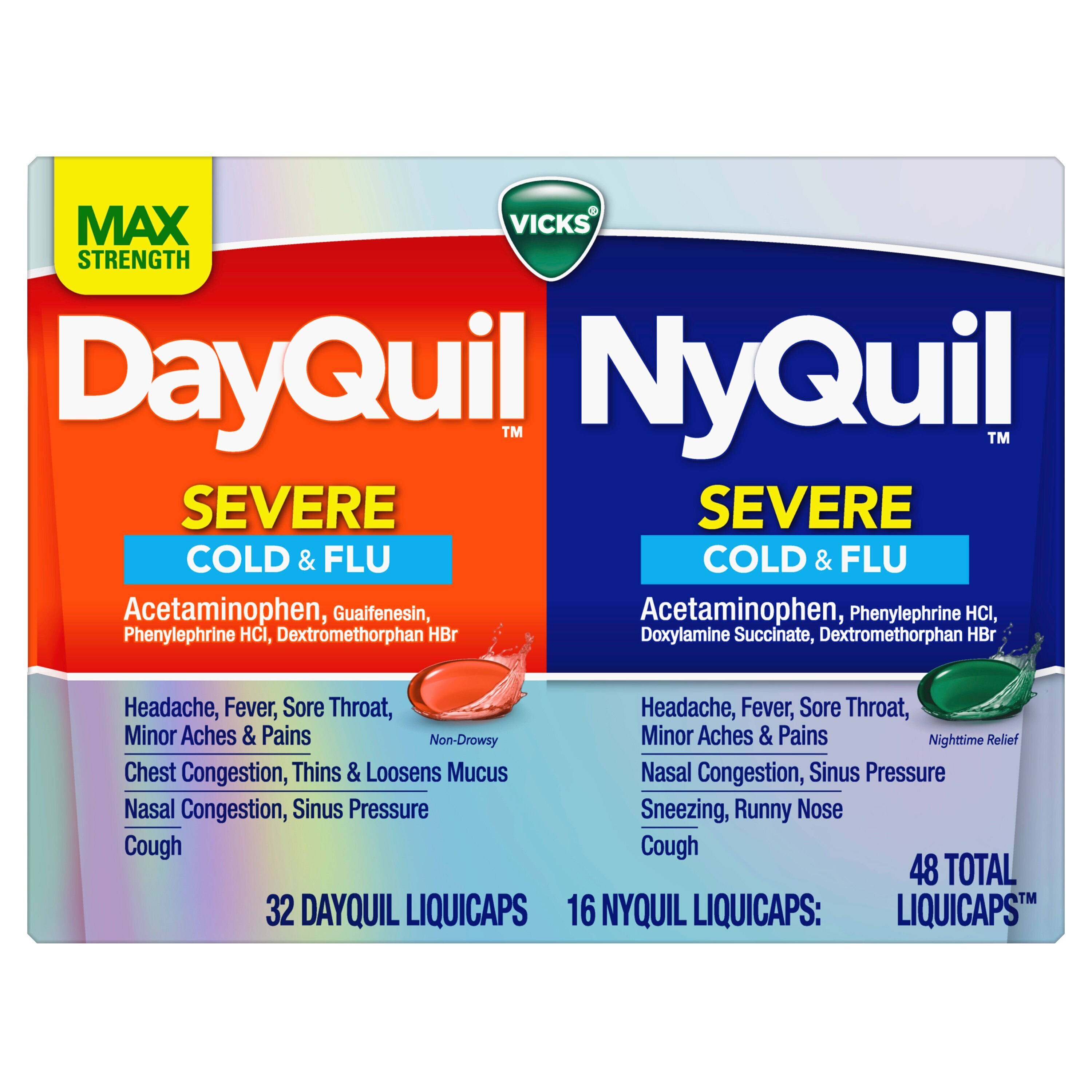 Vicks DayQuil and NyQuil VapoCOOL Severe Cold & Flu, + Congestion Liquid Relief Combo Pack, 2 12 OZ bottles