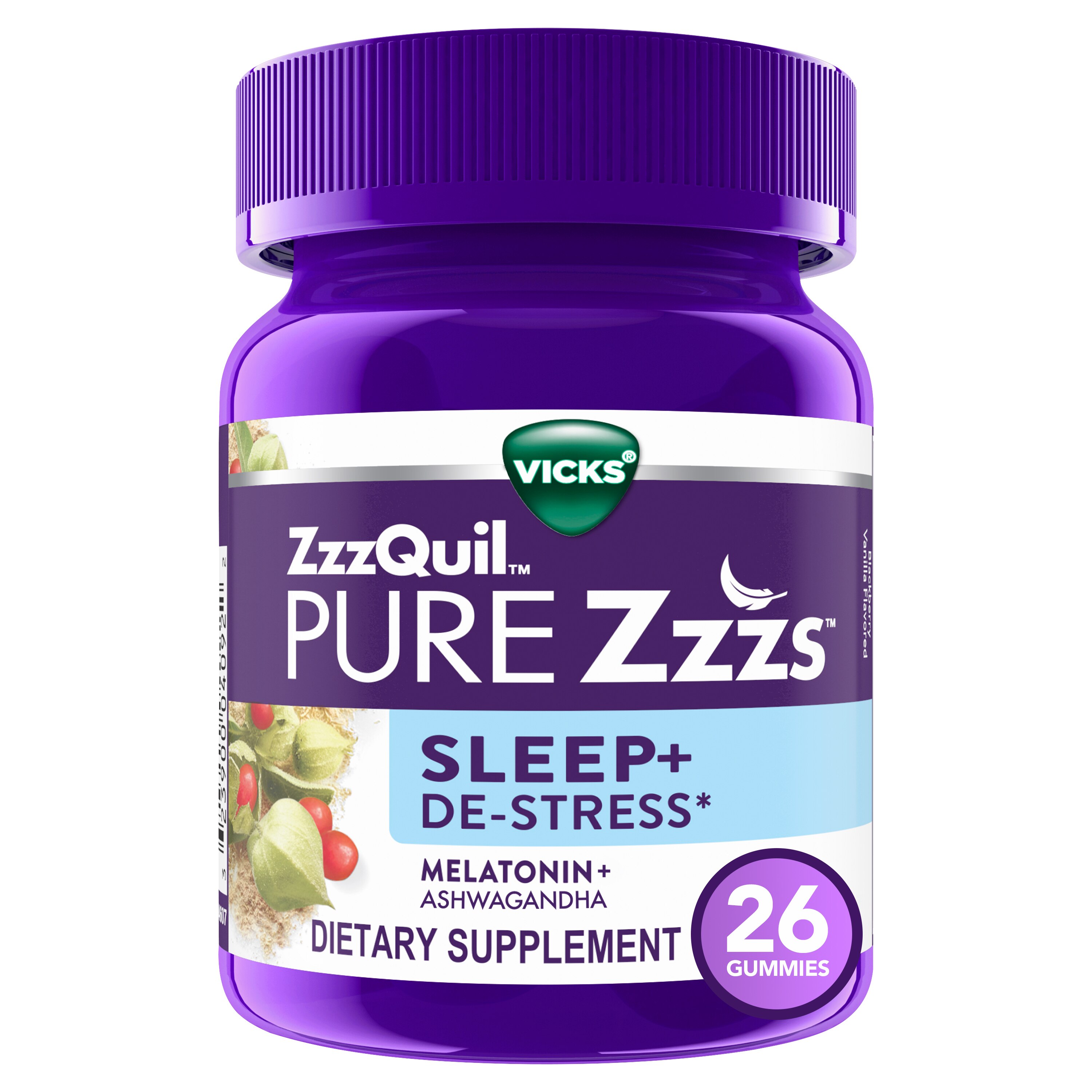 Vicks ZzzQuil Pure Zzzs Sleep + De-Stress Melatonin Gummies, 26 CT