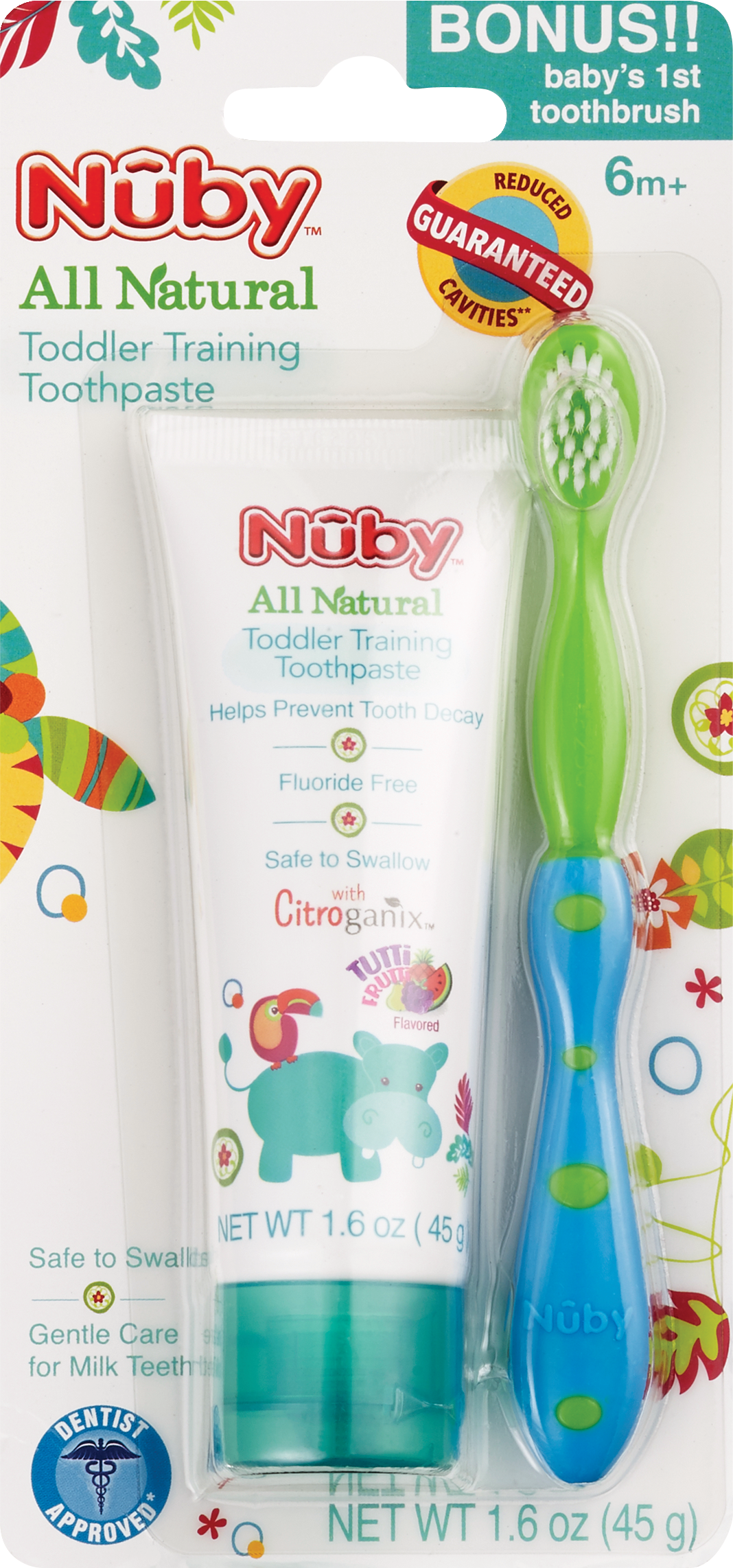 Nuby All Natural Toddler Toothpaste and Toothbrush, 1.6 OZ