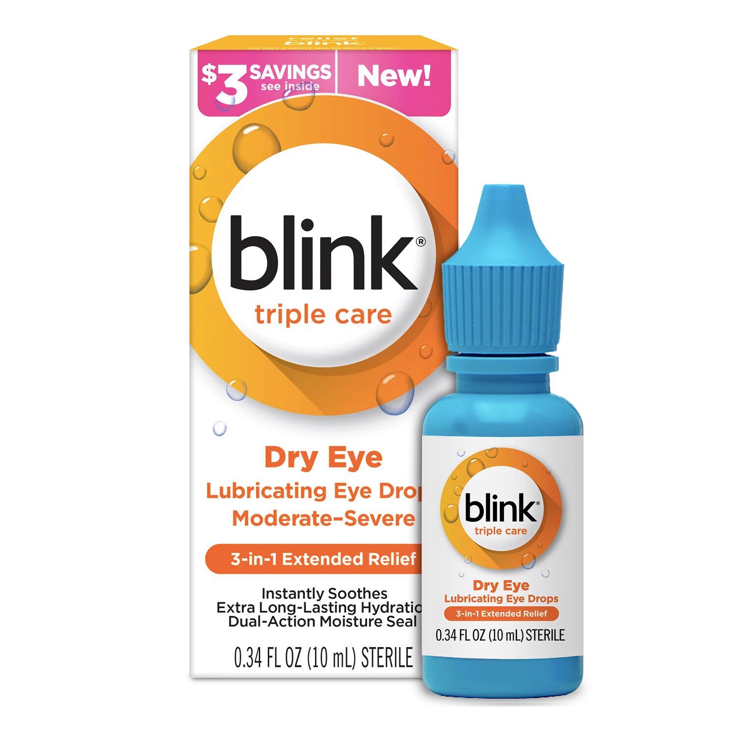 Blink Triple Care Moderate to Severe Lubricating Eye Drops, .34 OZ