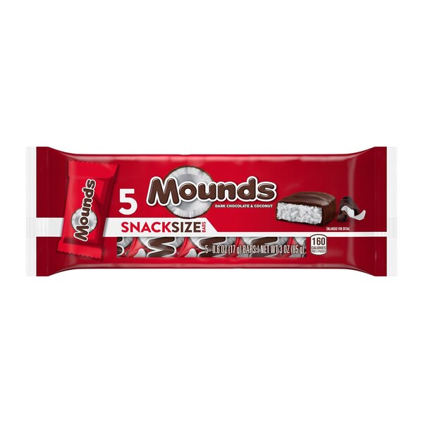 Mounds Dark Chocolate & Coconut Snack Size Candy, Bars, 5 ct,  0.6 oz