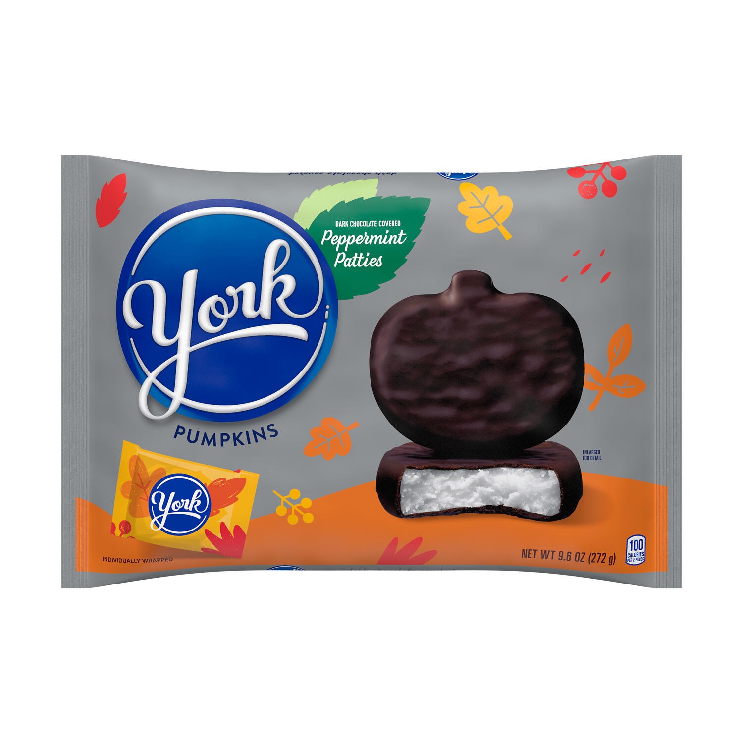 York Dark Chocolate Peppermint Patties Pumpkins, Halloween Candy Bag, 9.6 oz