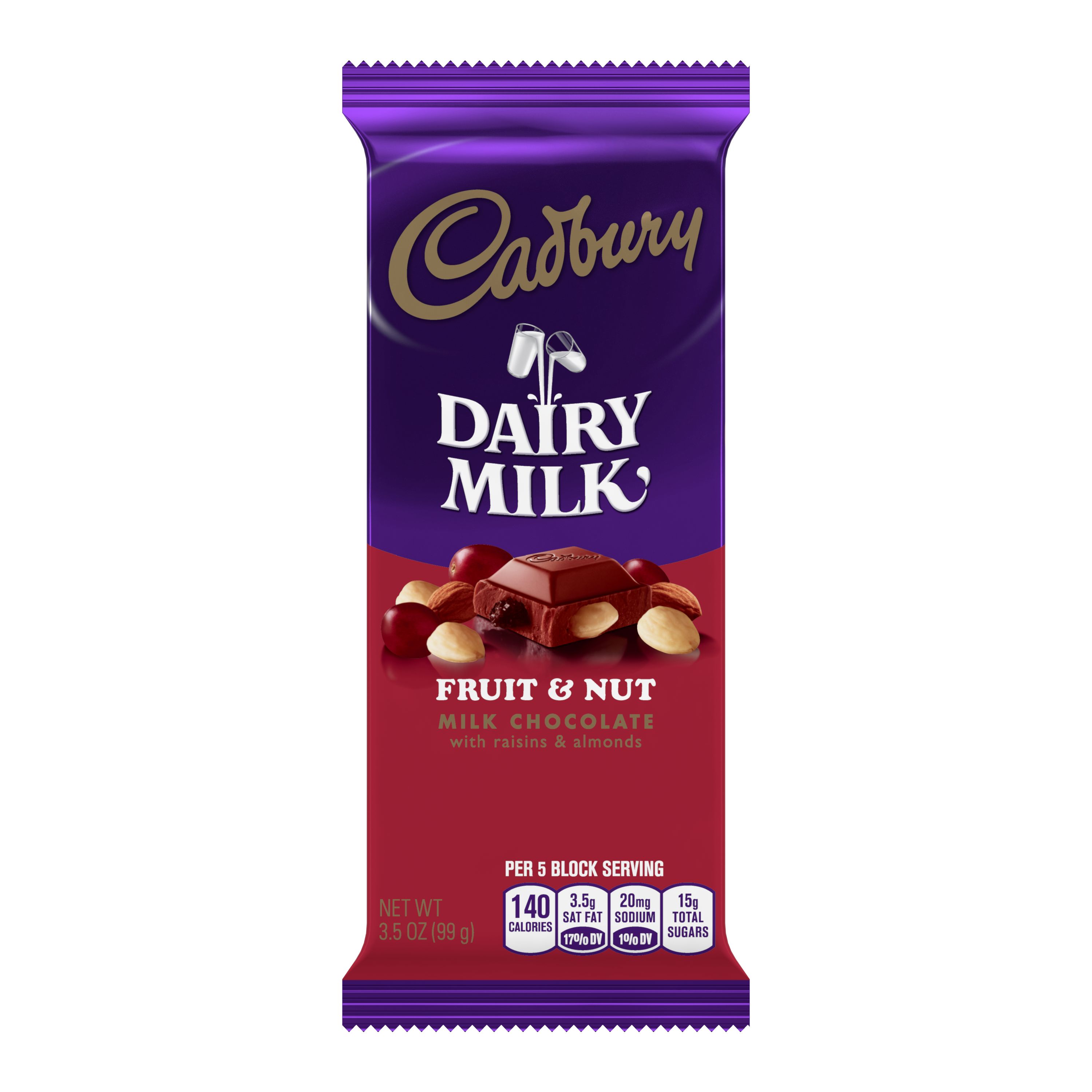 Cadbury Fruit Nut  Milk Chocolate With Raisins & Almonds, 3.5 oz