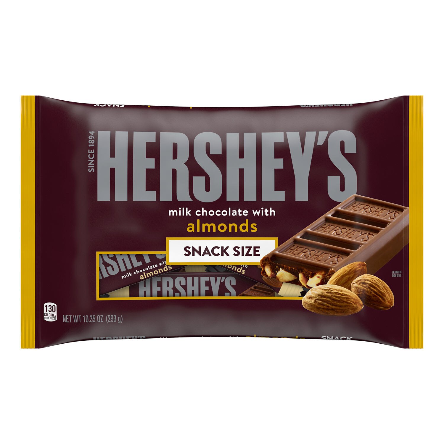 HERSHEY'S Milk Chocolate with Almonds Snack Size, Candy Bars Bag, 10.35 OZ