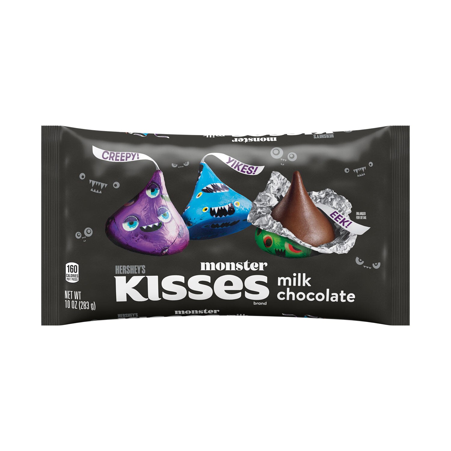 Hershey's Kisses, Milk Chocolate Monster Foil, Halloween Candy Bag, 10 oz