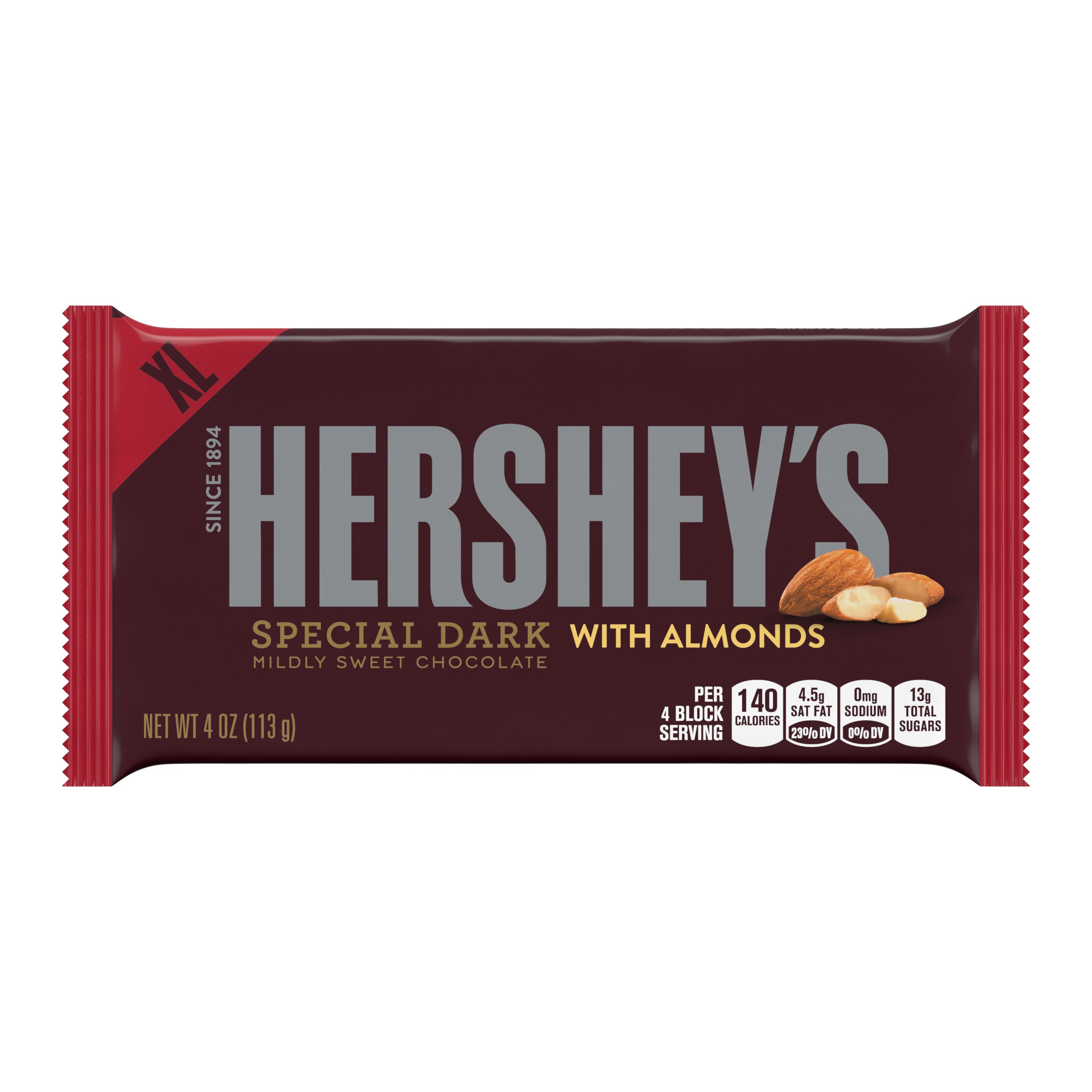 Hershey's Extra Large Special Dark Mildly Sweet Chocolate with Almonds Bar, 4 oz