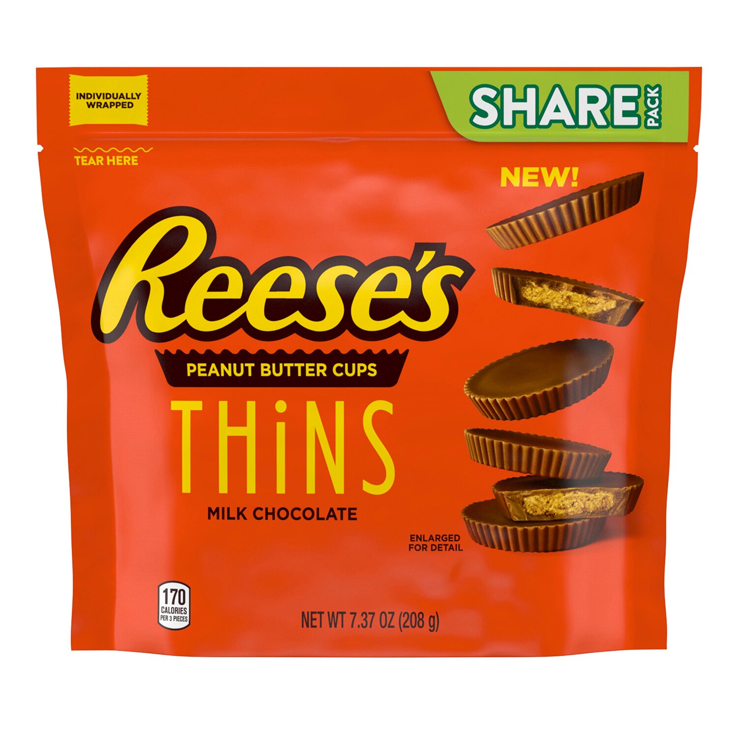 Reese's Thins Peanut Butter Cups Milk Chocolate Candy, 7.37 OZ