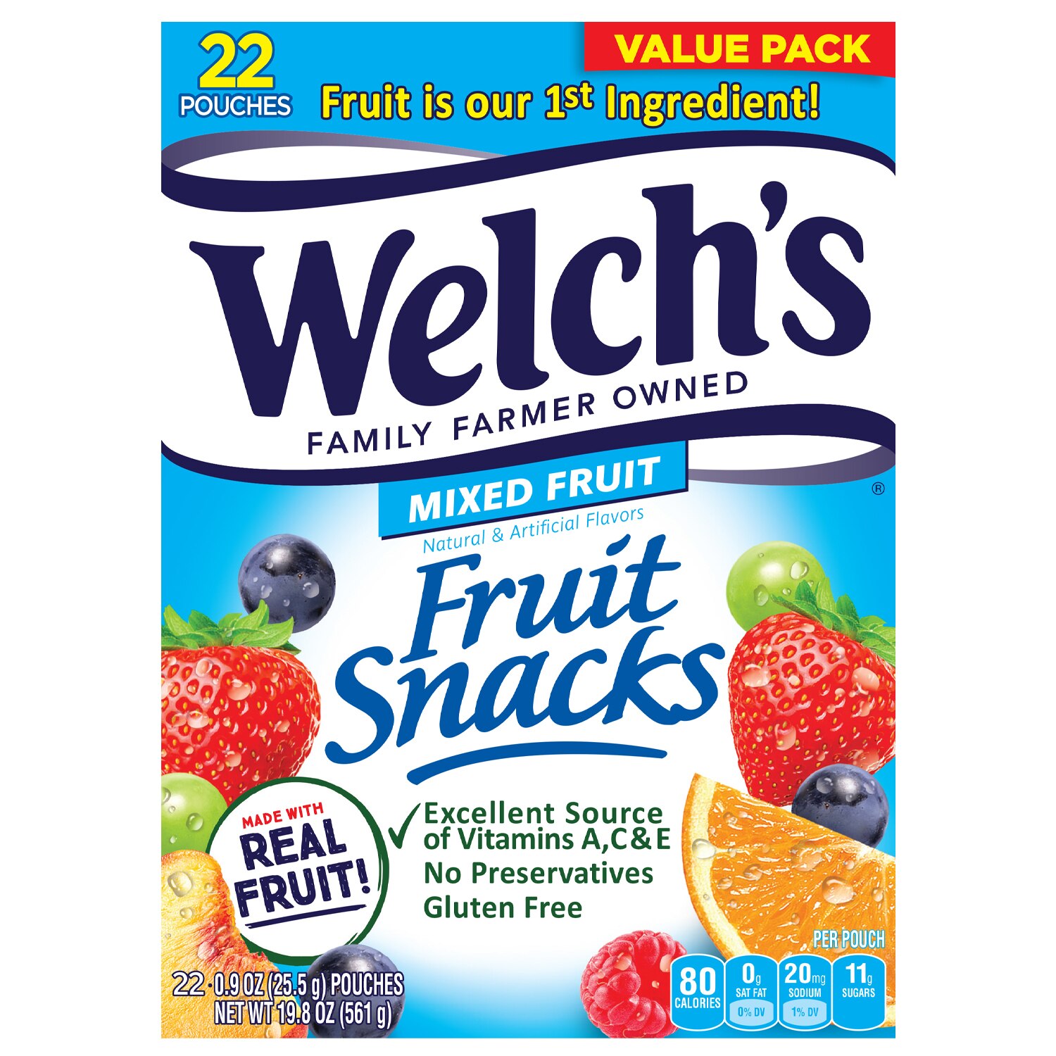 Welch's Mixed Fruit Flavored Fruit Snacks Pouches, 22 ct, 19.8 oz