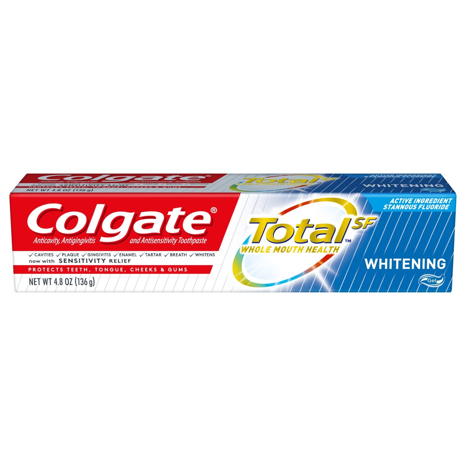 Colgate Total Anticavity, Antigingivitis, and Antisensitivity Whitening Gel Toothpaste with Stannous Fluoride