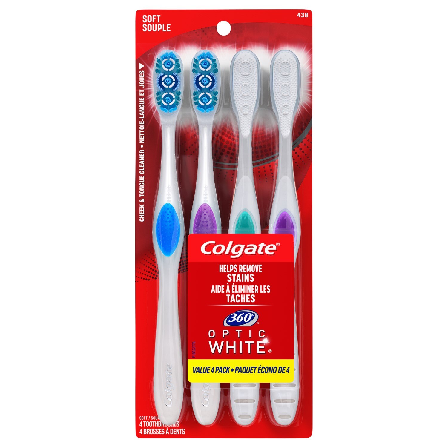 Colgate 360 Optic White Whitening Toothbrush, Soft Bristle, 4 CT