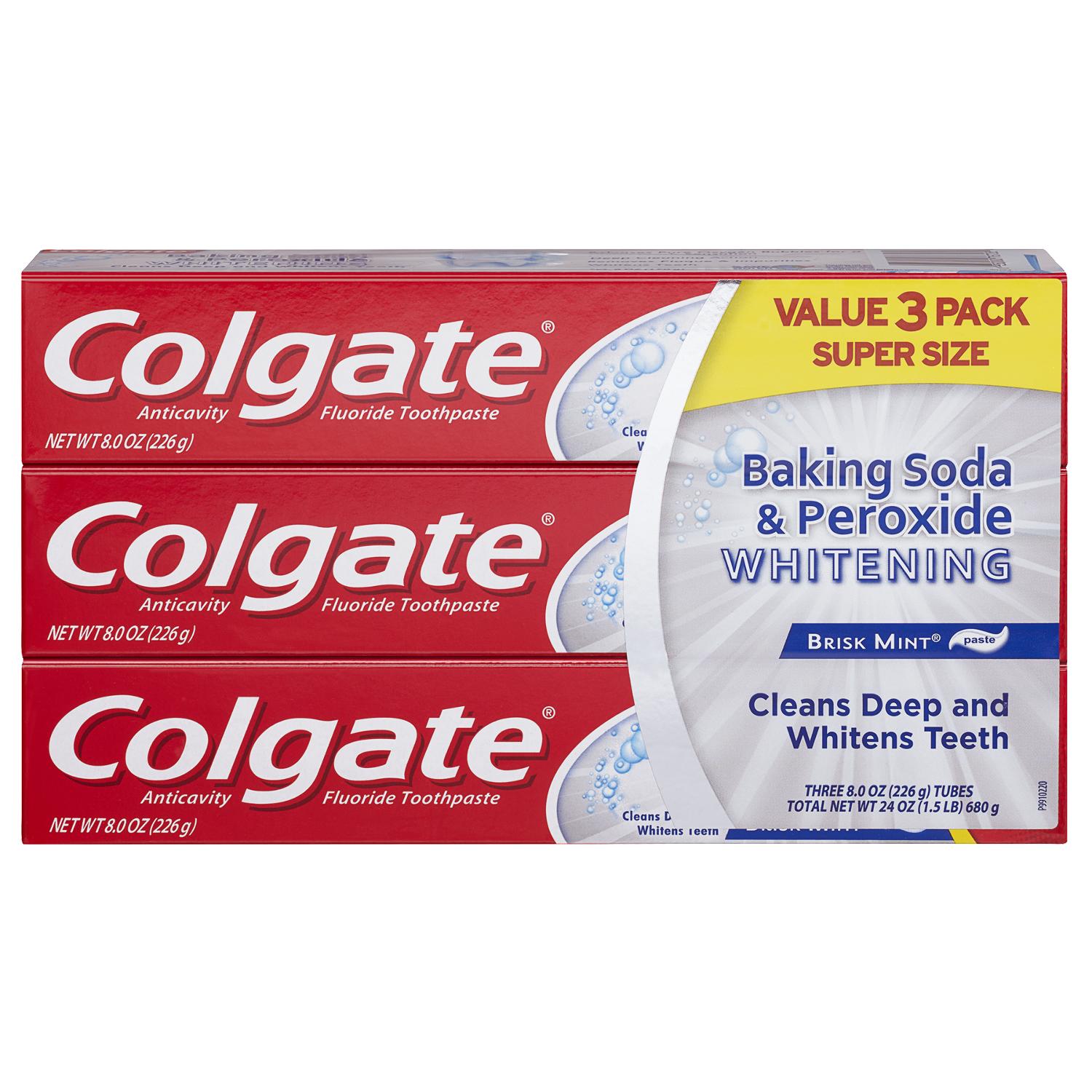 Colgate Baking Soda and Peroxide Whitening Toothpaste, Brisk Mint, 8 OZ, 3 Pack