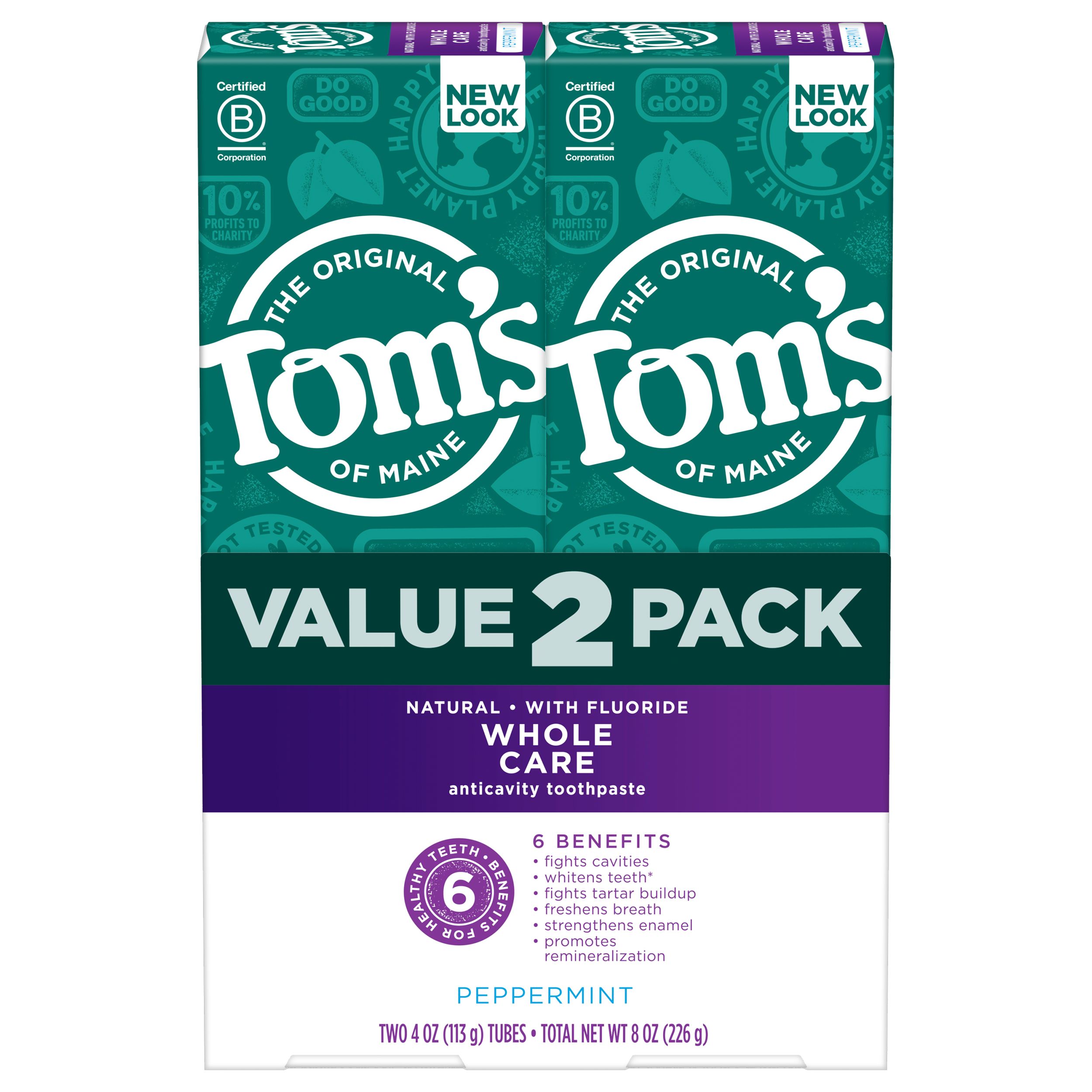 Tom's of Maine Whole Care Fluoride Anticavity Toothpaste, Peppermint