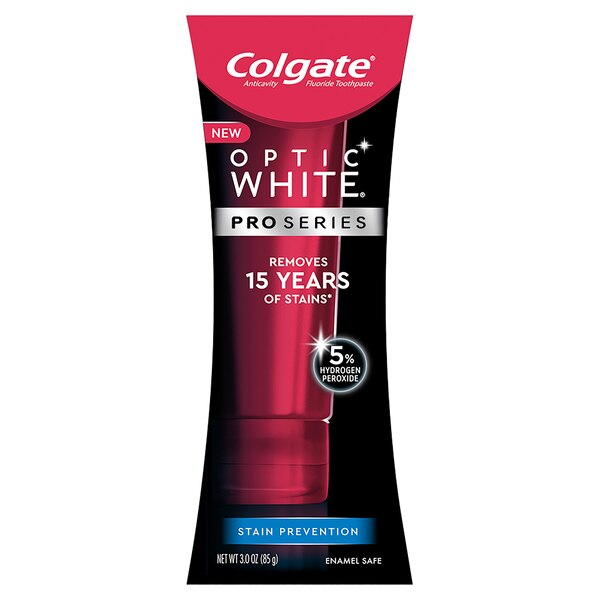 Colgate Optic White Pro Series Anticavity Whitening Toothpaste with Fluoride and 5% Hydrogen Peroxide, Stain Prevention, 3 OZ