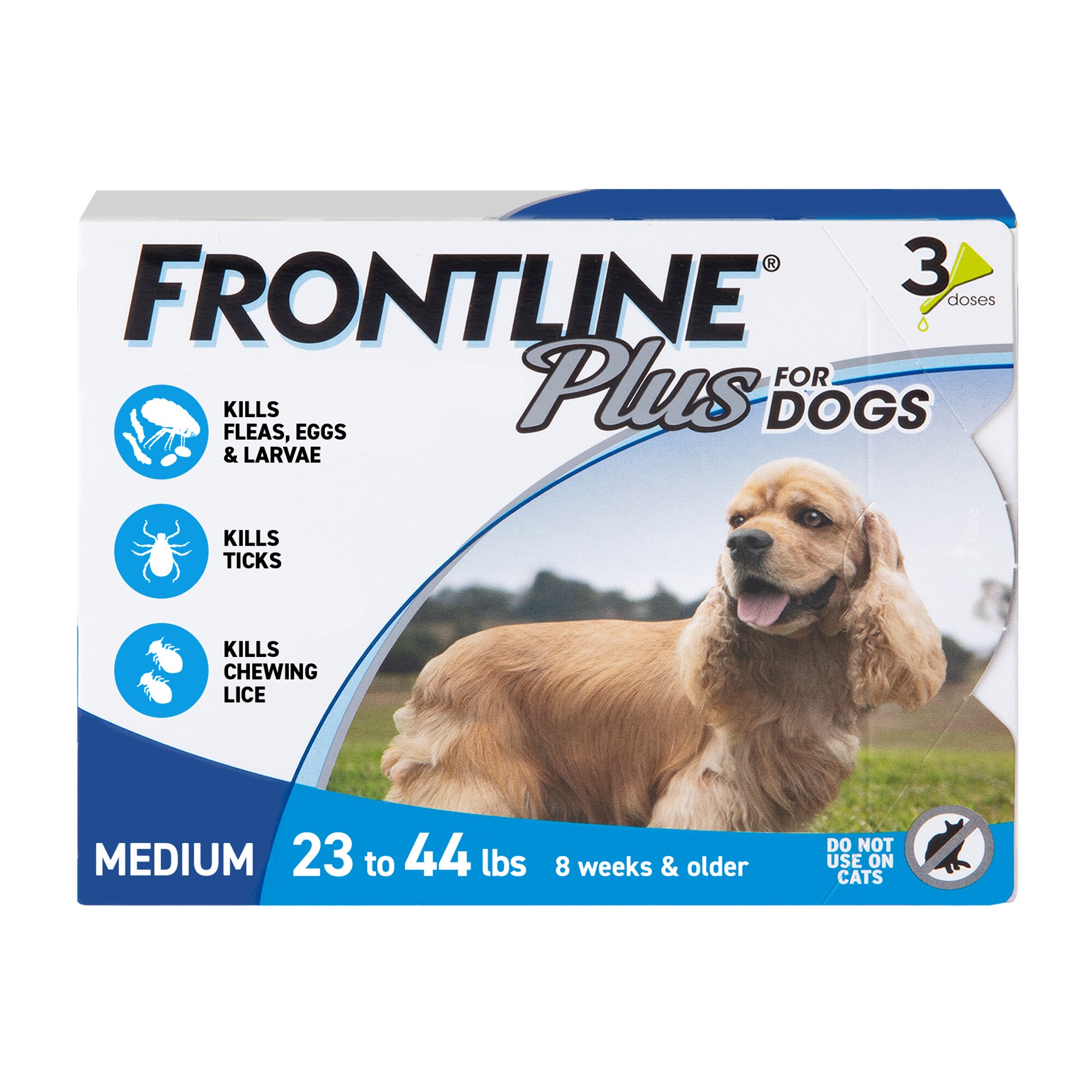 FRONTLINE Plus For Dogs Flea & Tick Medium Breed Dog Spot Treatment, 23 - 44 lbs, 3 ct