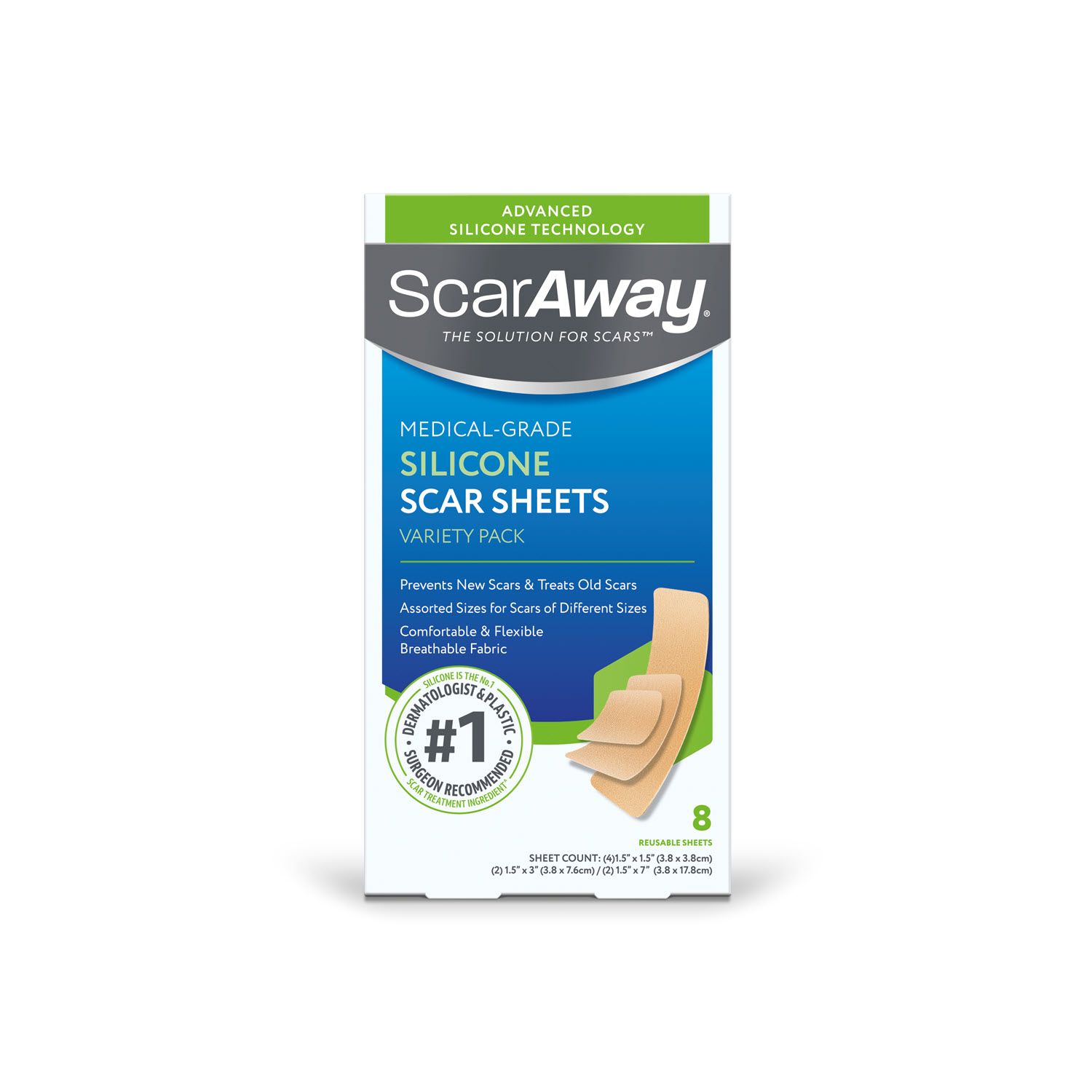 ScarAway Silicone Scar Sheets Variety Pack, 8 CT