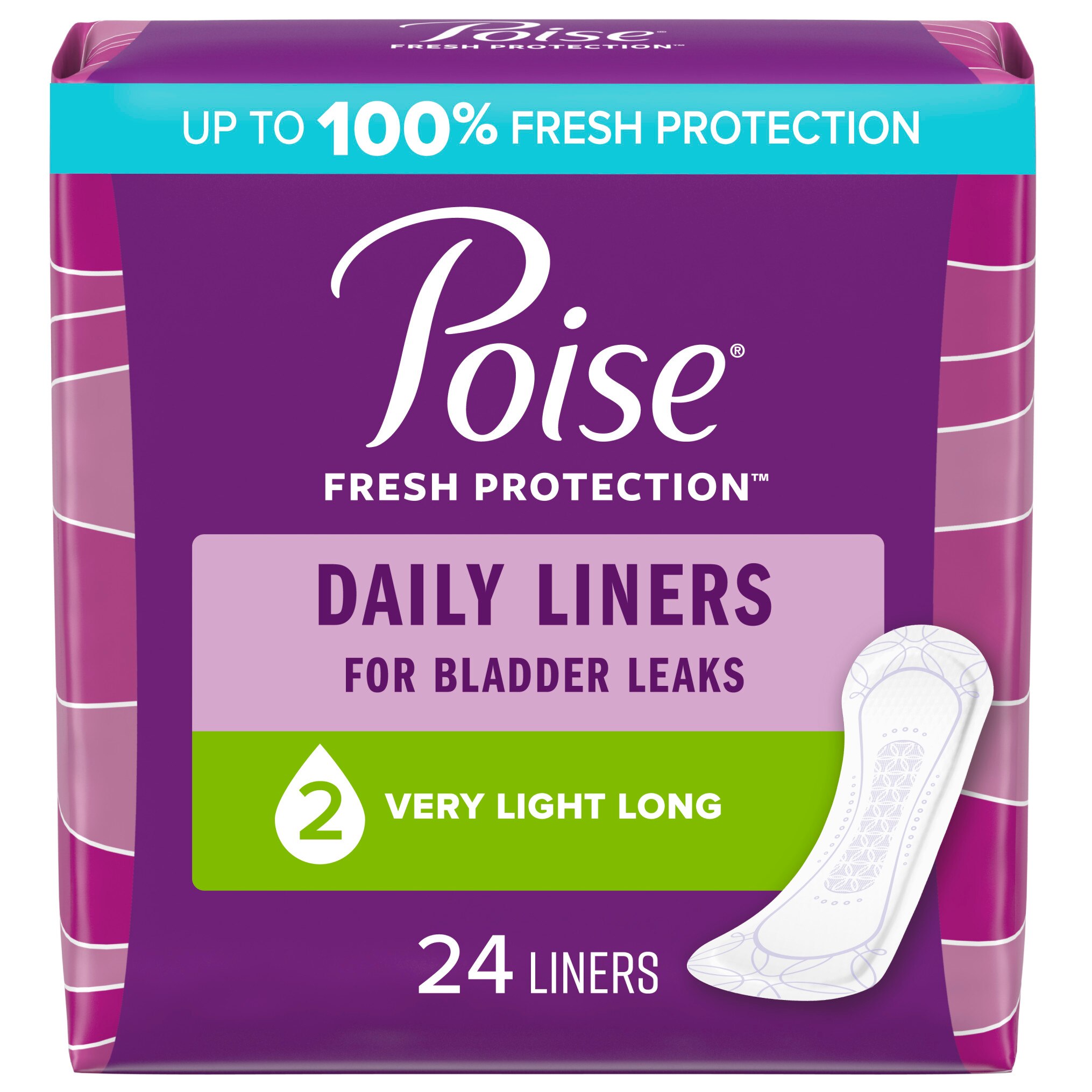 Poise Daily Incontinence Panty Liners, Very Light Absorbency, Long, 24 Count