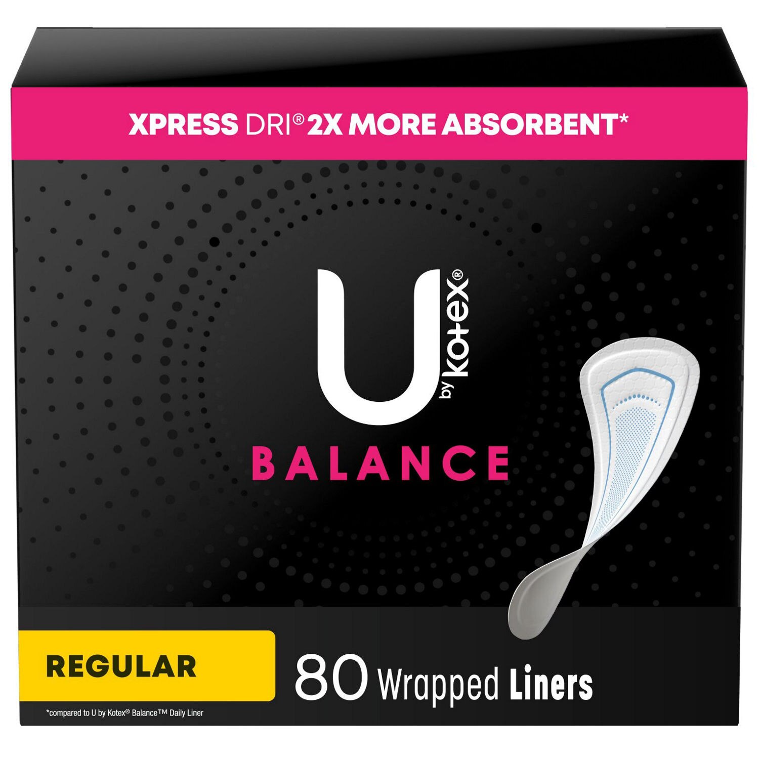 U by Kotex Lightdays PLUS Liners, Regular, Fragrance-Free, 80 Count