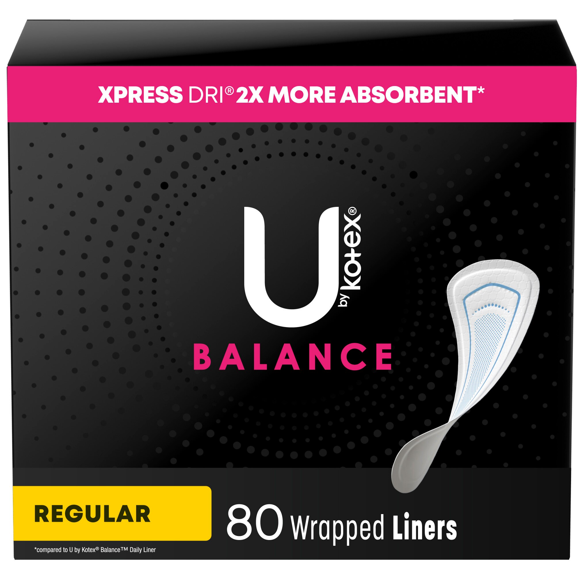 U by Kotex Lightdays PLUS Liners, Regular, Fragrance-Free, 80 Count