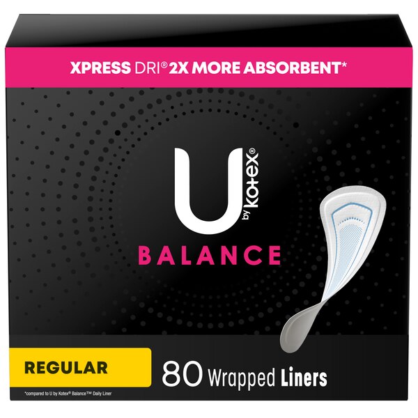 U by Kotex Lightdays PLUS Liners, Regular, Fragrance-Free, 80 Count