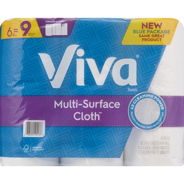 Viva Multi-Surface Cloth Paper Towels, Choose-A-Sheet, 6 Big Rolls