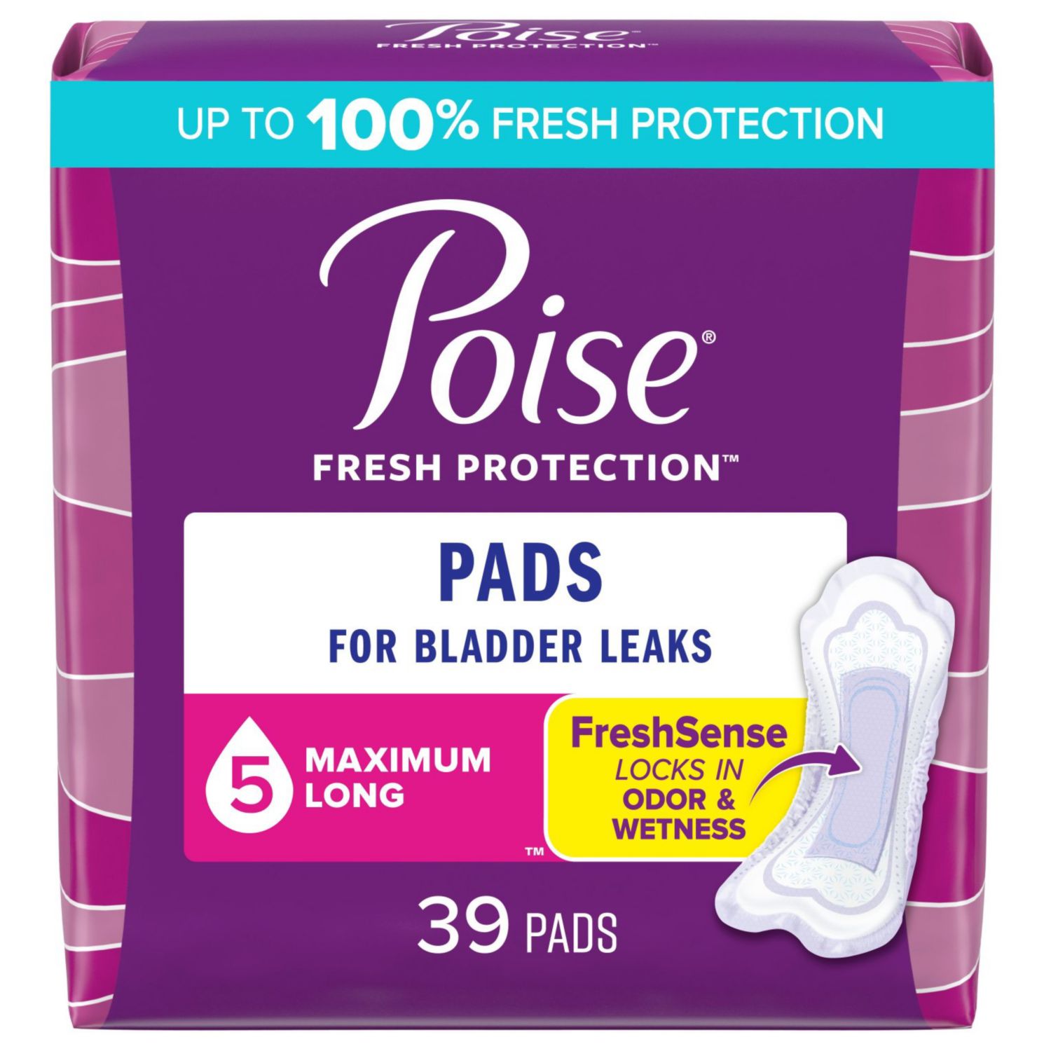 Poise Incontinence Pads Maximum Absorbency, Long, 39 CT