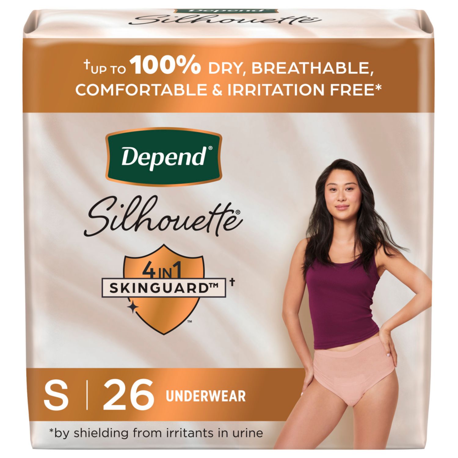 Depend Silhouette Adult Incontinence and Postpartum Underwear for Women Maximum Absorbency, Small, Pink, 26 CT