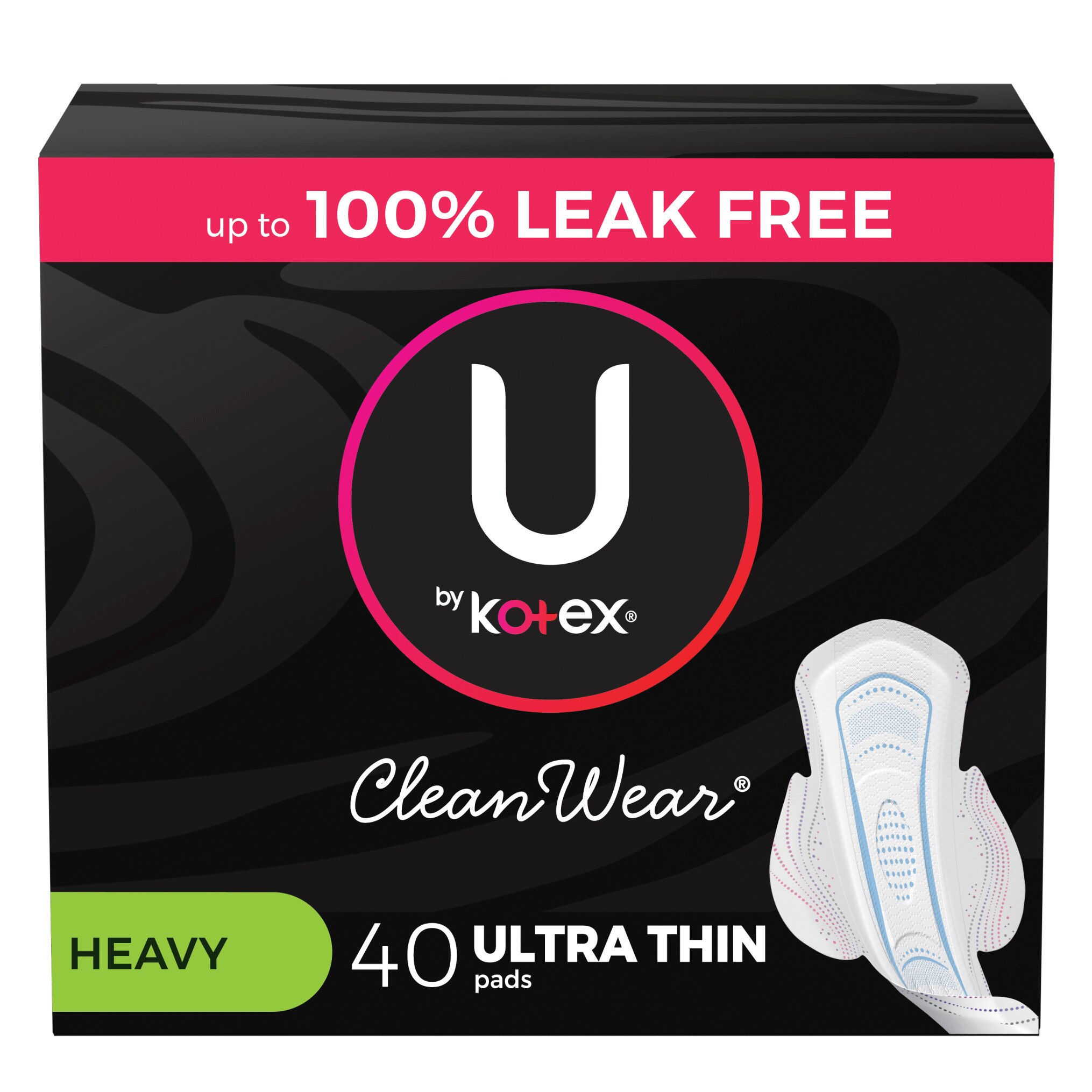 U by Kotex CleanWear Ultra Thin Pads with Wings, Unscented, Heavy