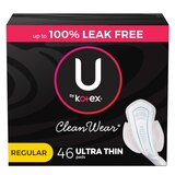 U by Kotex CleanWear Ultra Thin Pads with Wings, Unscented, Regular, thumbnail image 1 of 7