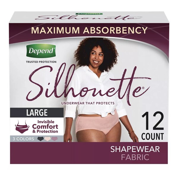 Depend Silhouette Adult Incontinence and Postpartum Underwear for Women Maximum Absorbency