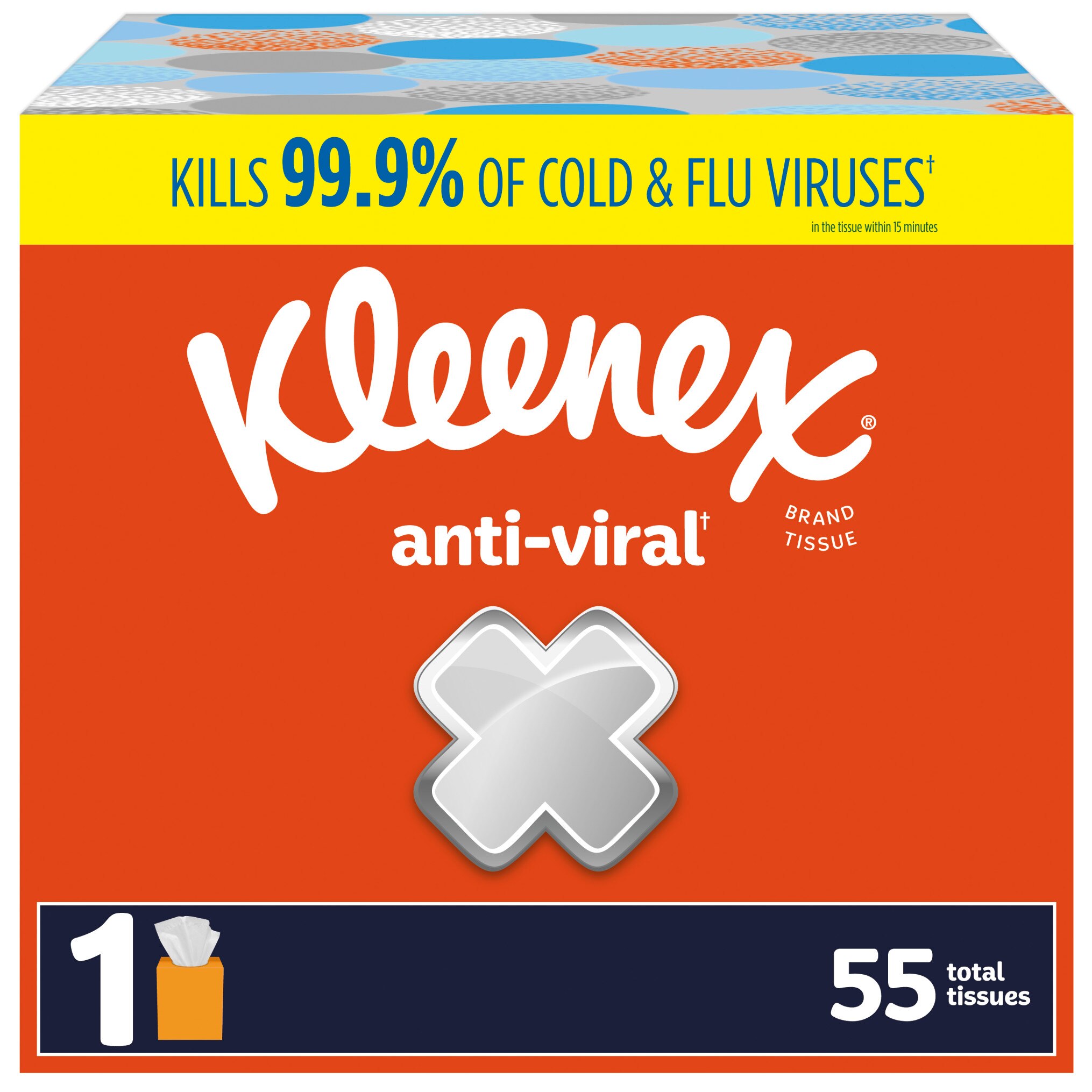 Kleenex Anti-Viral Facial Tissues, Classroom or Office Tissue, 1 Cube Box, 55 Tissues per Box, 3-Ply (55 Total Tissues)