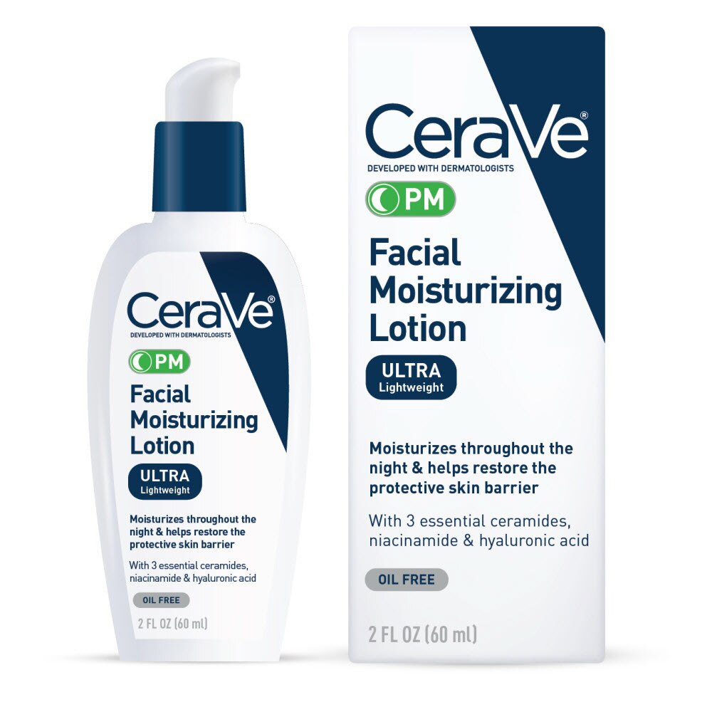 CeraVe PM Facial Moisturizing Lotion, Night Cream with Hyaluronic Acid & Niacinamide, Oil-Free